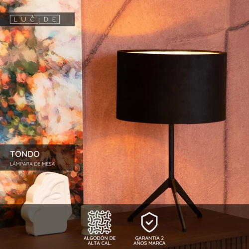 Lucide TONDO - Lámpara de mesa - Ø 30 cm - 1xE27 - Negro - USP